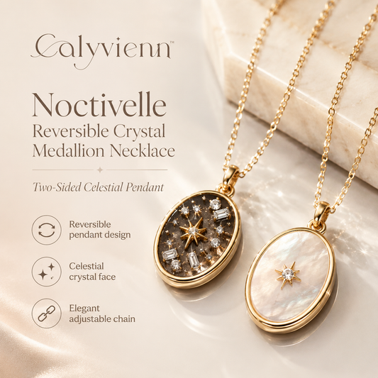 Calyvienn™ Noctivelle Reversible Crystal Medallion Necklace – Two-Sided Celestial Pendant Jewelry