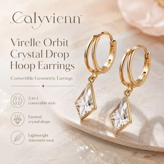 Calyvienn™ Virelle Orbit Crystal Drop Hoop Earrings – Convertible Geometric Gold Dangle Jewelry