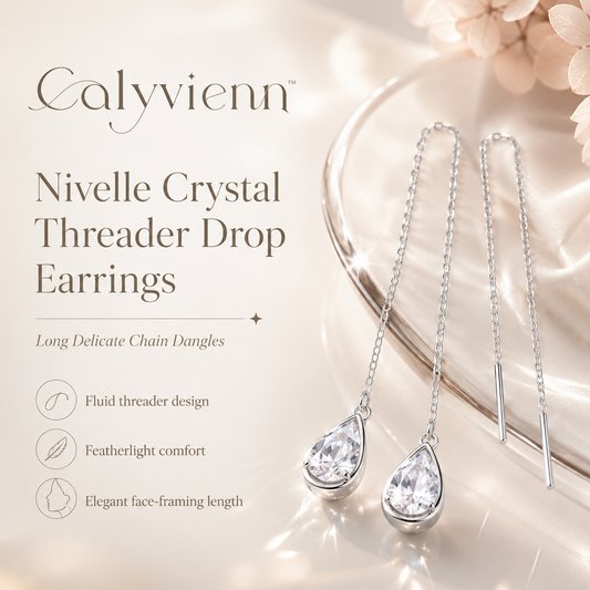 Calyvienn™ Nivelle Crystal Threader Drop Earrings – Long Delicate Chain Dangle Jewelry