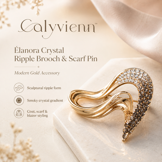 Calyvienn™ Élanora Crystal Ripple Brooch & Scarf Pin – Modern Gold Blazer and Coat Accessory
