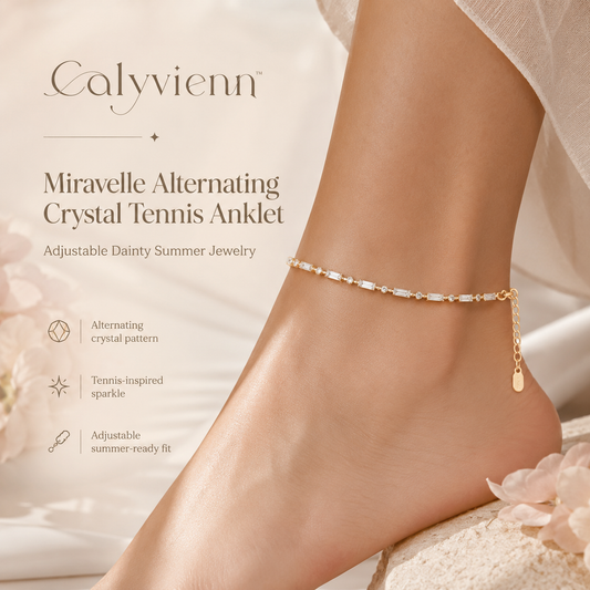 Calyvienn™ Miravelle Alternating Crystal Tennis Anklet – Adjustable Dainty Gold Summer Jewelry