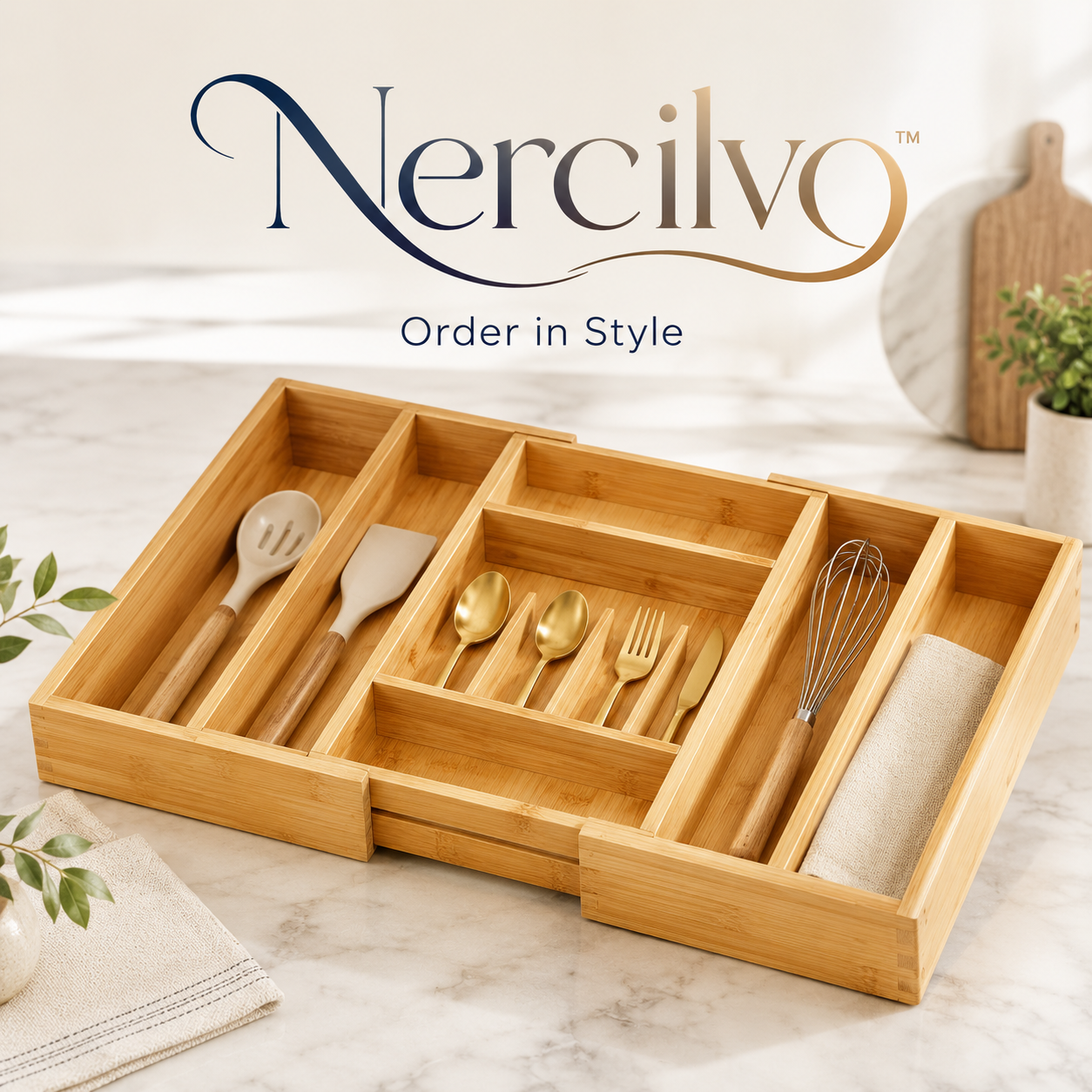 Nercilvo™ Bamboo Kitchen Organizer Collection